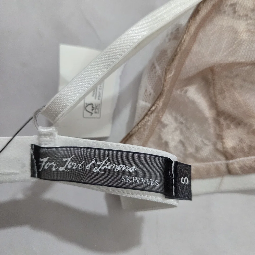 NWT For Love & Lemons Skivvies Lace Mesh Triangle Bralette White Nude Small - Picture 6 of 7